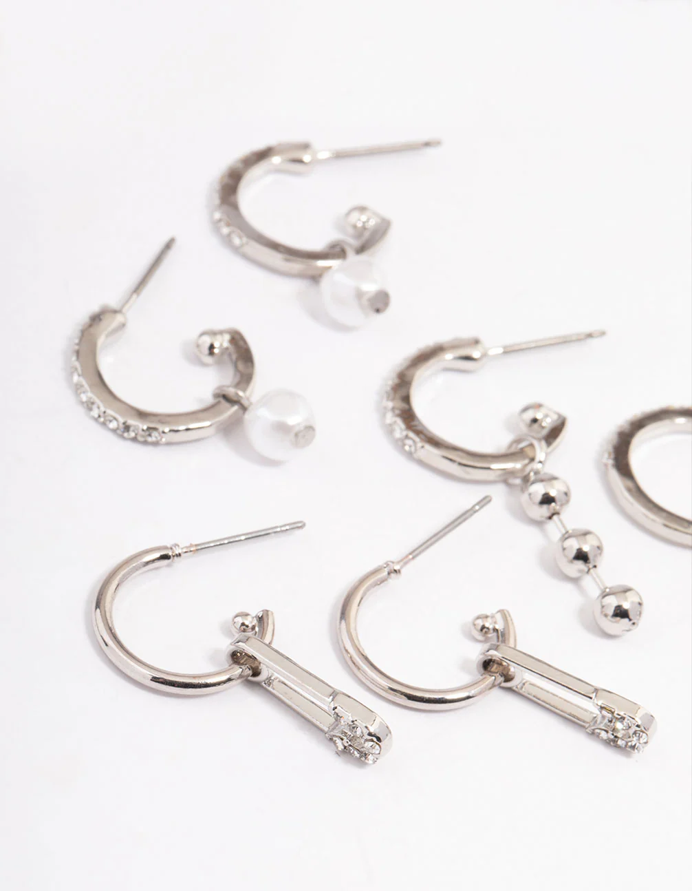 Silver Safety Pin Stacker Earrings - Image 2