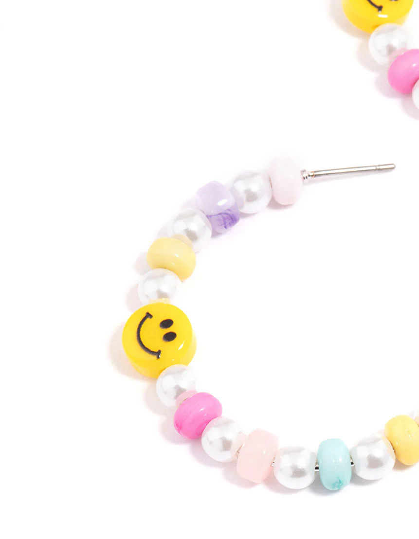 Silver Smiley Hoop Earrings - Image 2
