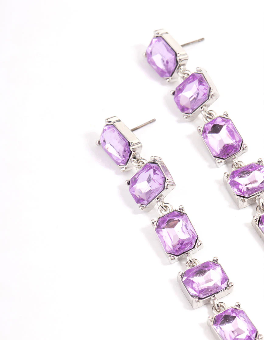 Silver Square Stone Drop Earrings - Image 2