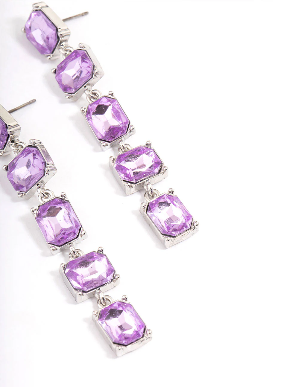 Silver Square Stone Drop Earrings - Image 3