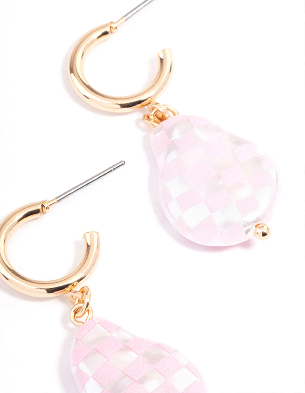 Gold & Pink Pearl Hoop Earrings - Image 3