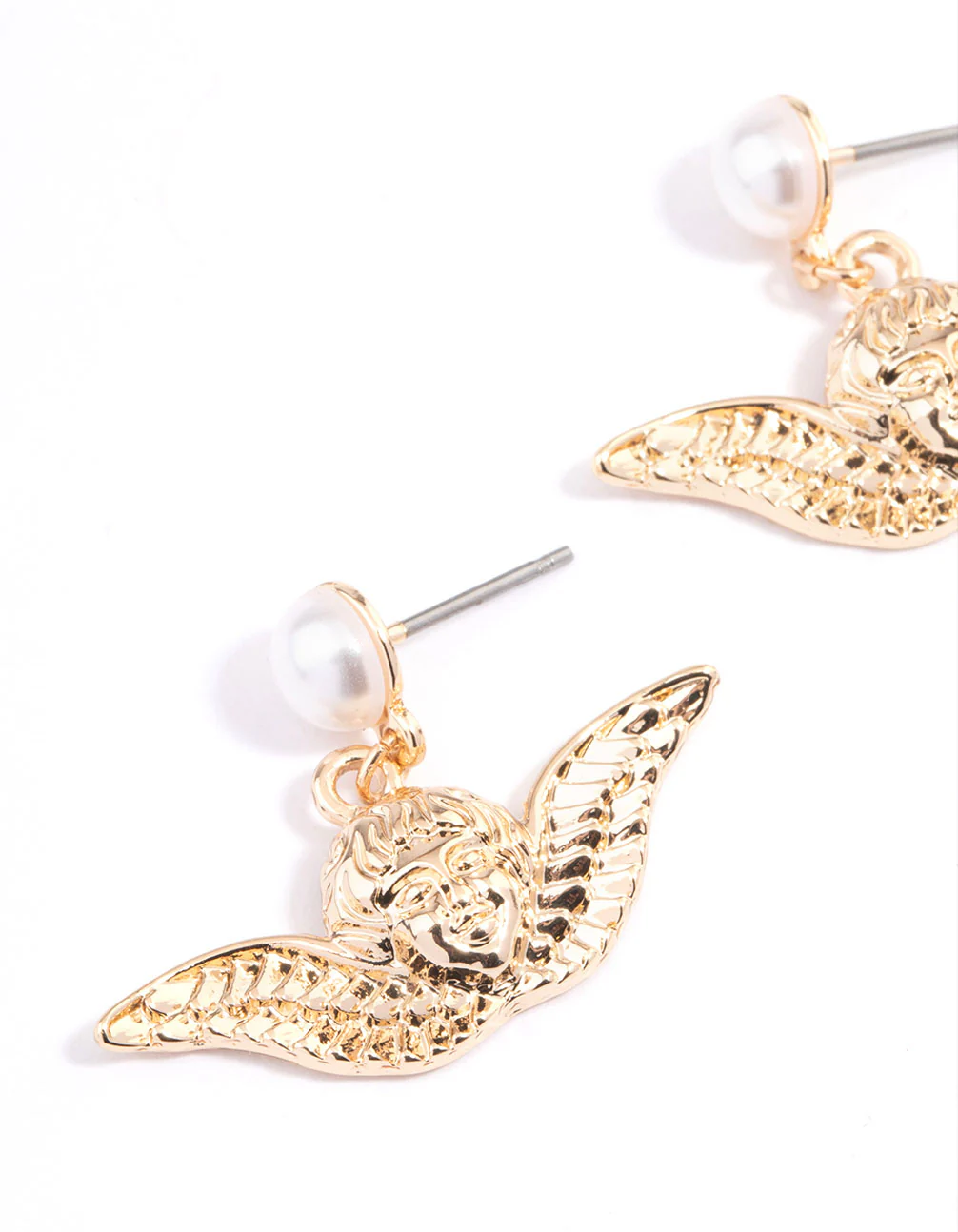 Gold Cherub Drop Earrings - Image 2