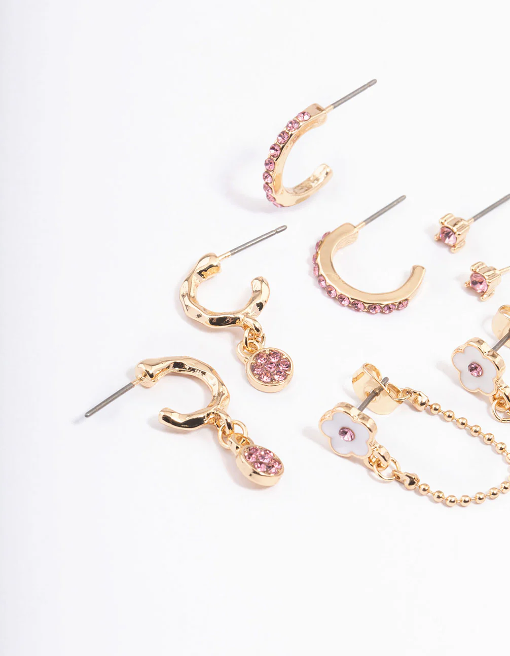 Pink Flower Chain Stacker Earrings - Image 2