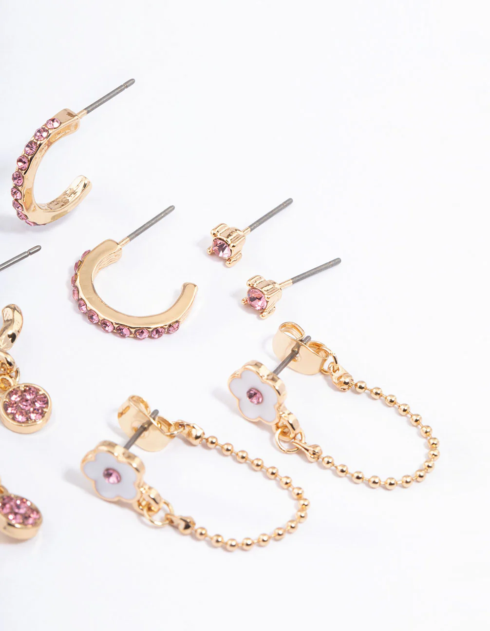 Pink Flower Chain Stacker Earrings - Image 3