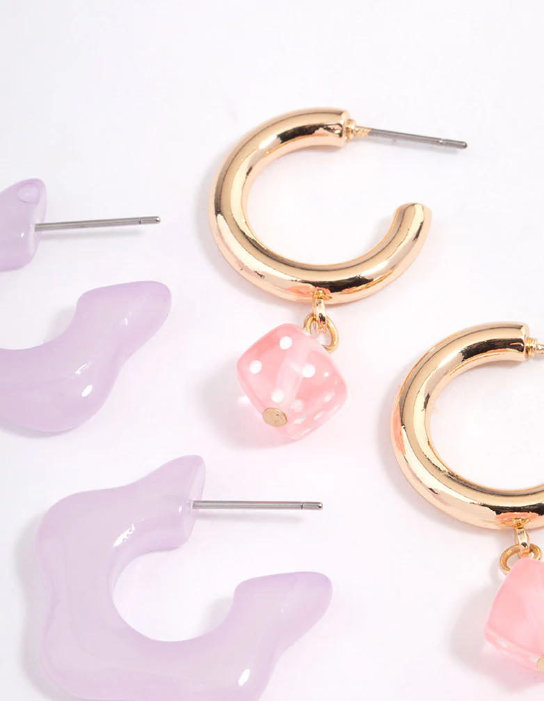 Gold Flower Dice Earrings Pack - Image 3