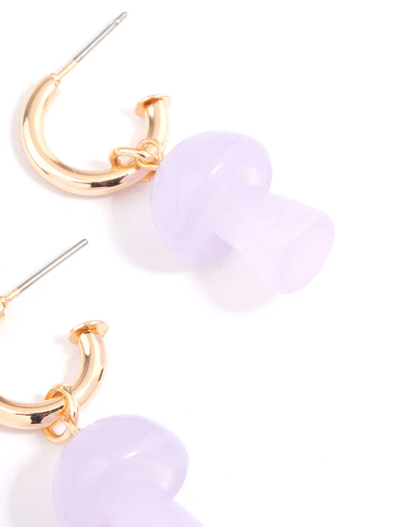 Purple Mushroom Huggie Earrings - Image 3