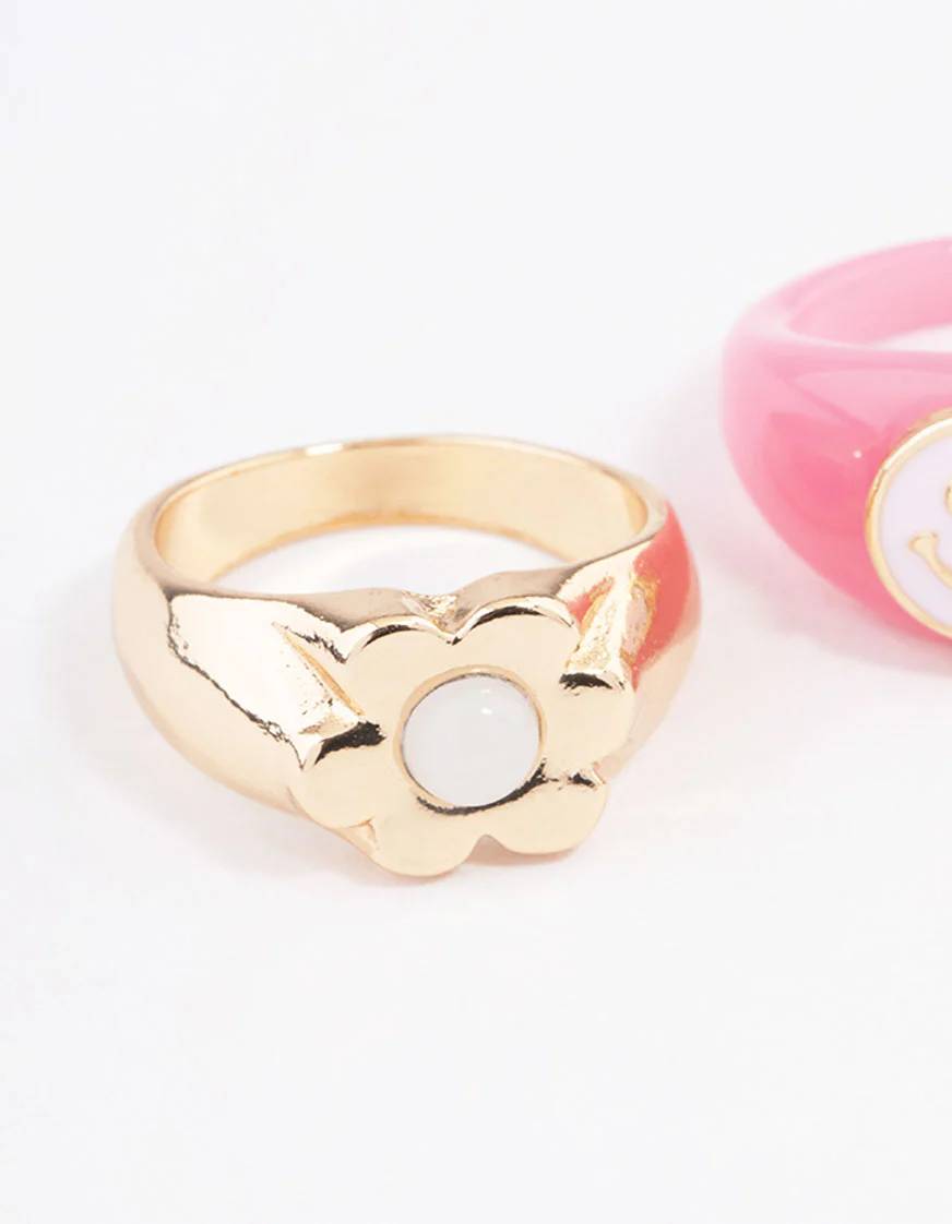 Pink Smiley Flower Ring Pack - Image 2