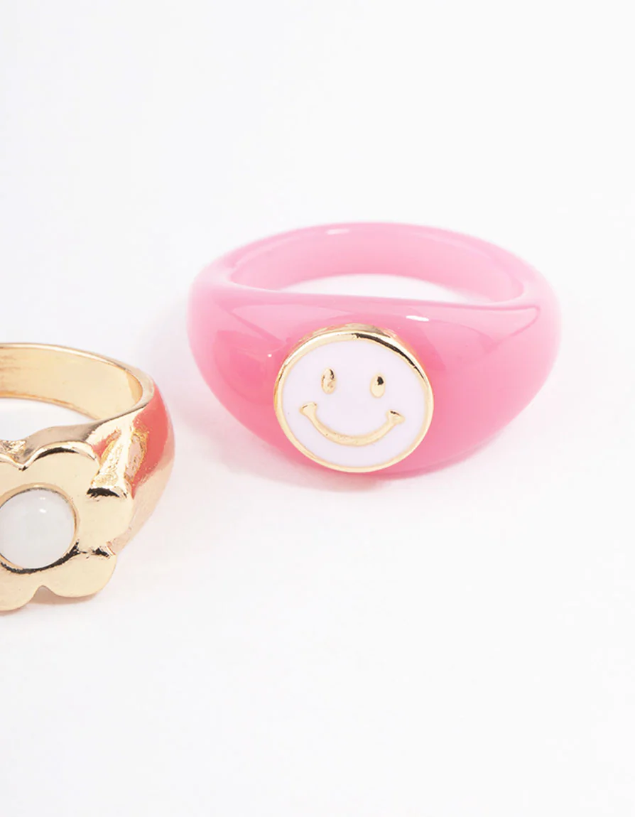 Pink Smiley Flower Ring Pack - Image 3