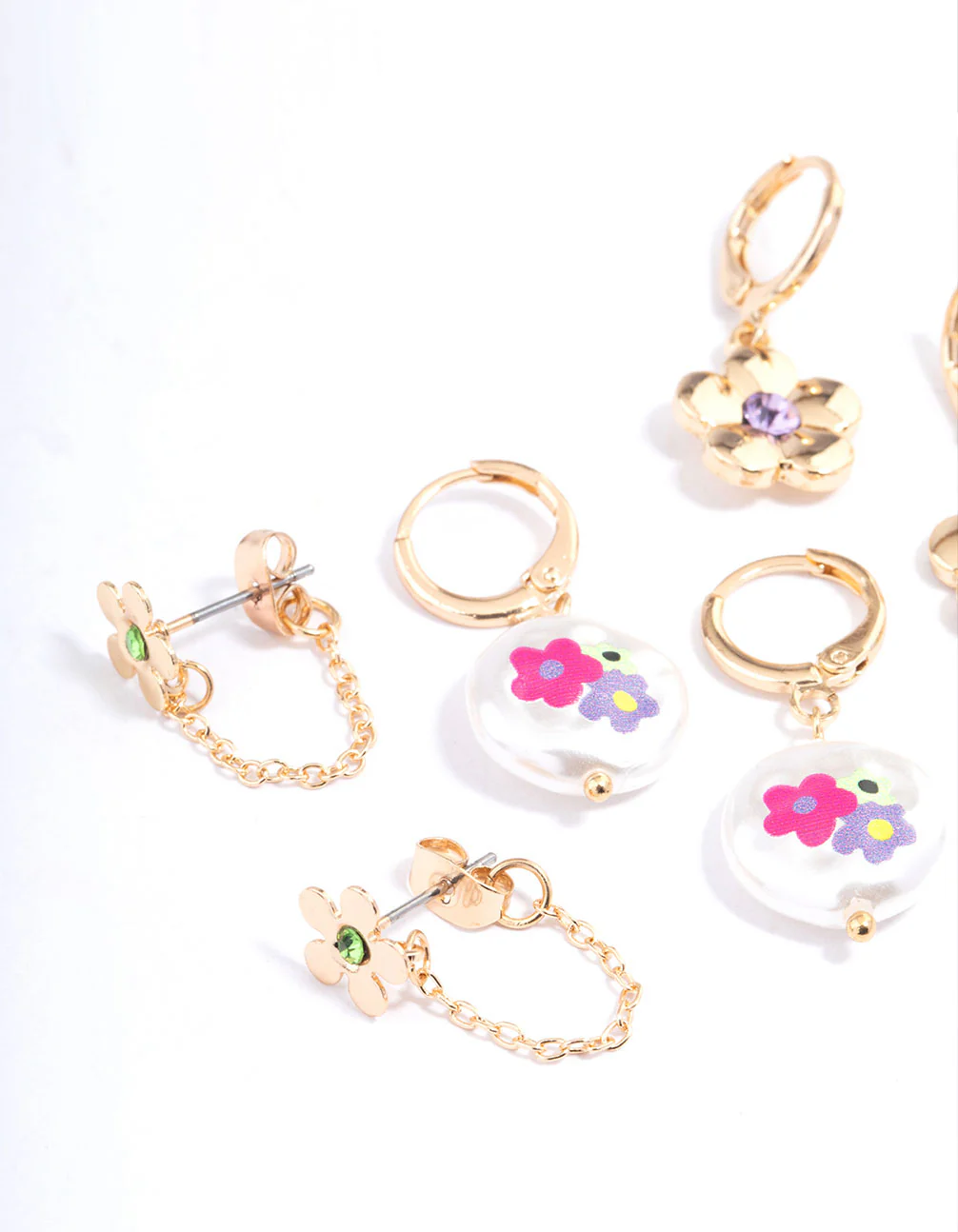 Gold Stamp Pearl Stacker Earrings - Image 2