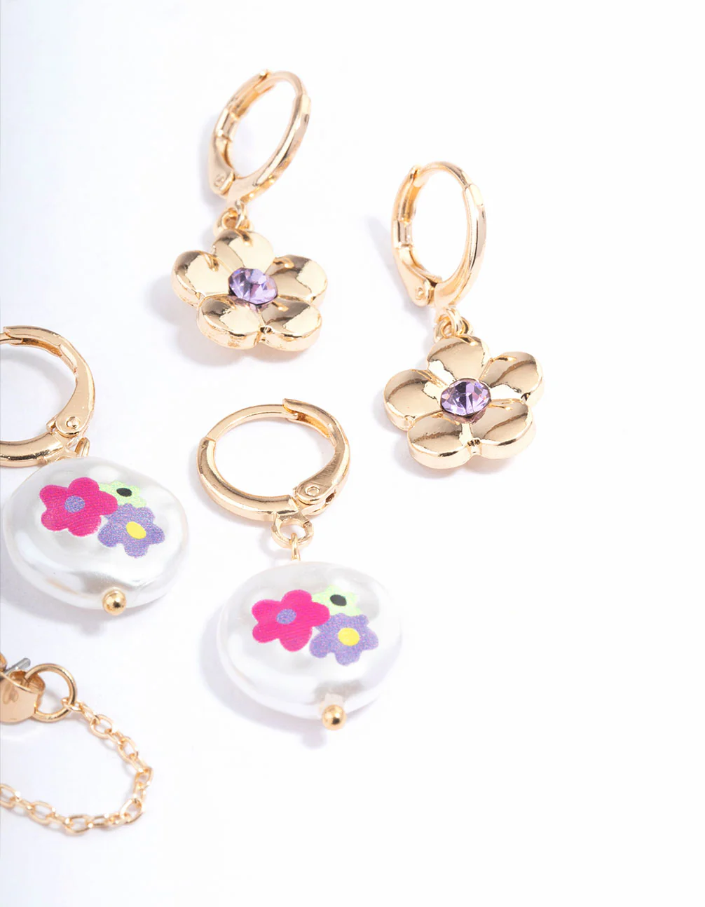 Gold Stamp Pearl Stacker Earrings - Image 3