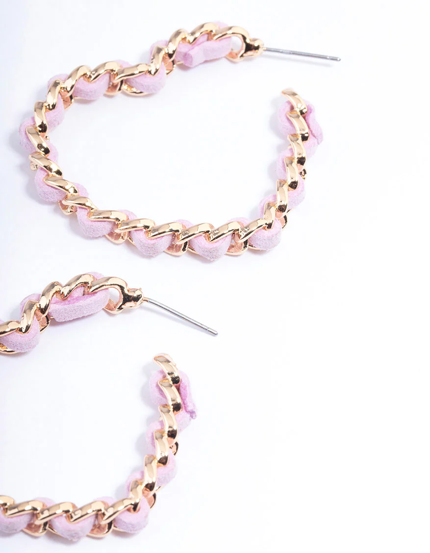 Gold & Pearl Suede Heart Hoop Earrings - Image 3