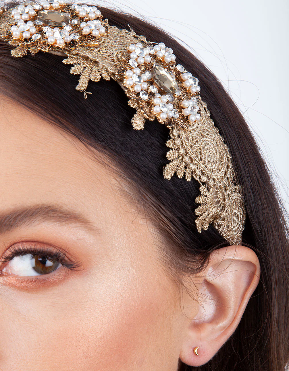 Gold Floral Fabric Pearl Headband - Image 3