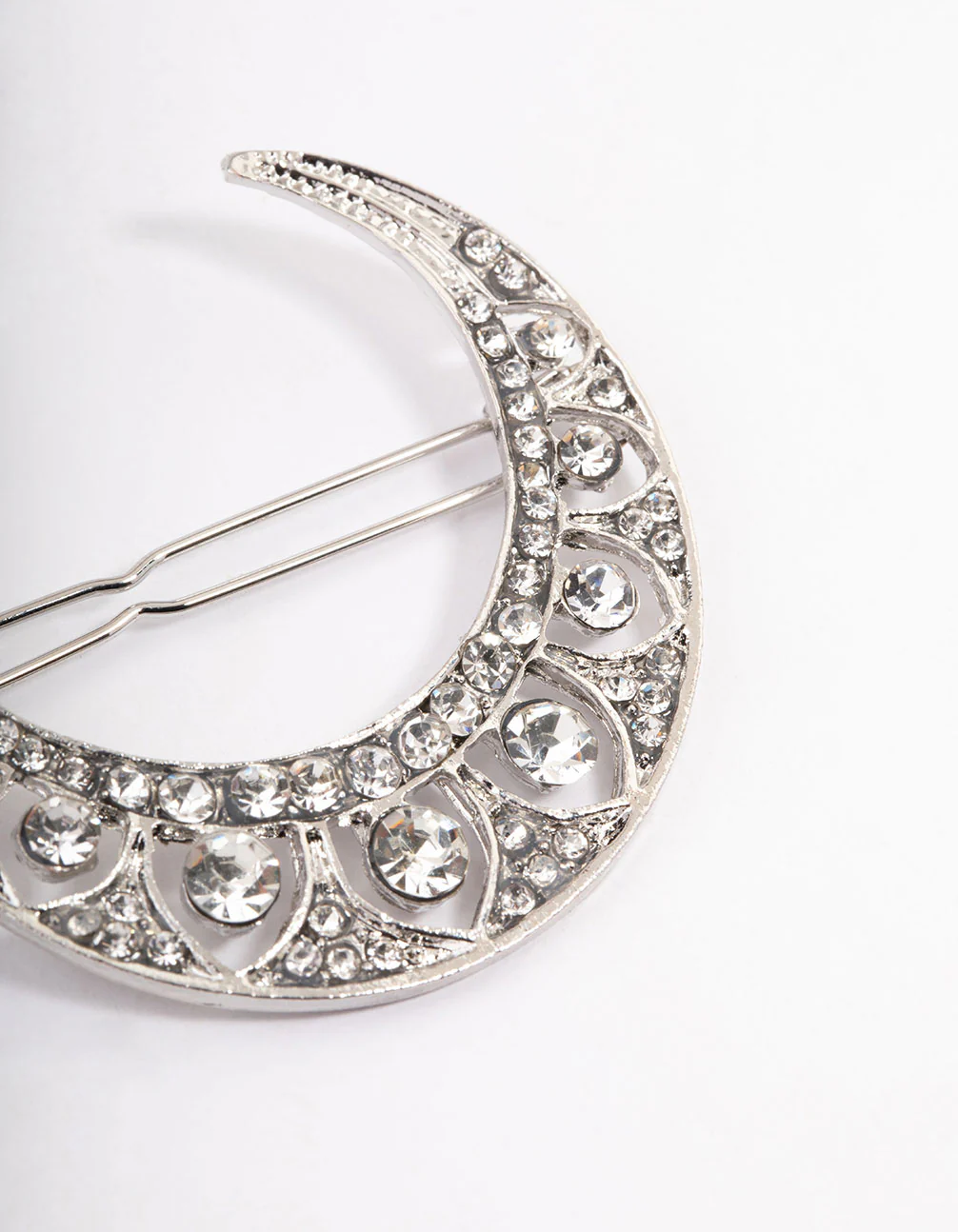 Silver Mixed Diamante Crescent Hair Clips - Image 2