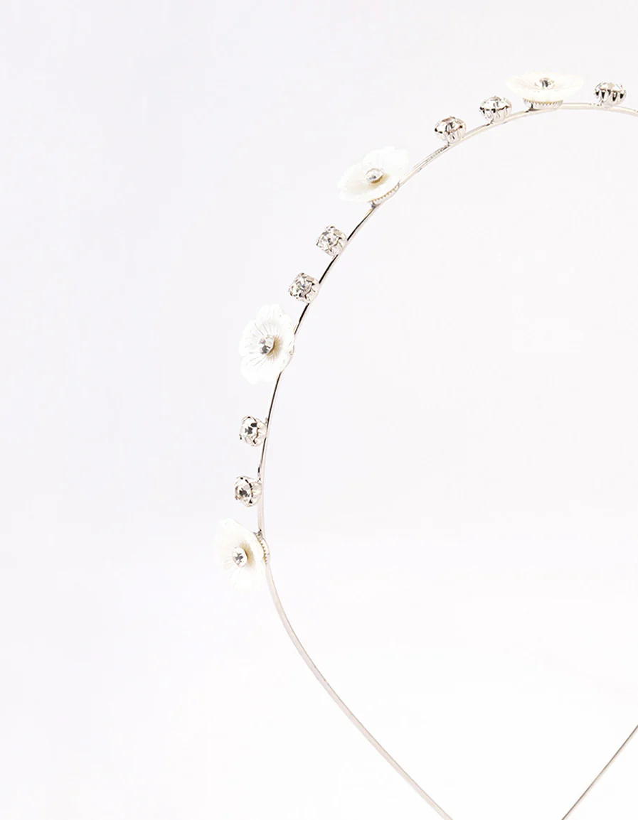Silver Pearly Diamante Flower Headband - Image 2