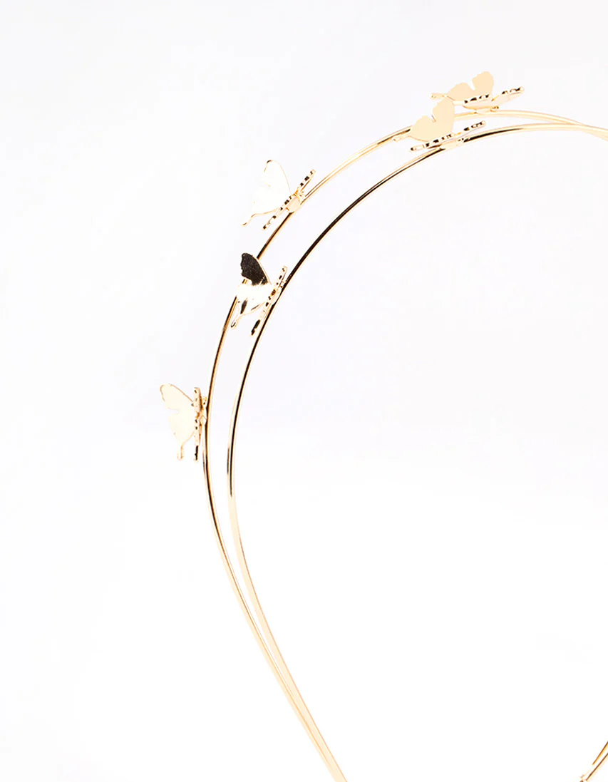 Gold Double Row Dainty Butterfly Headband - Image 2