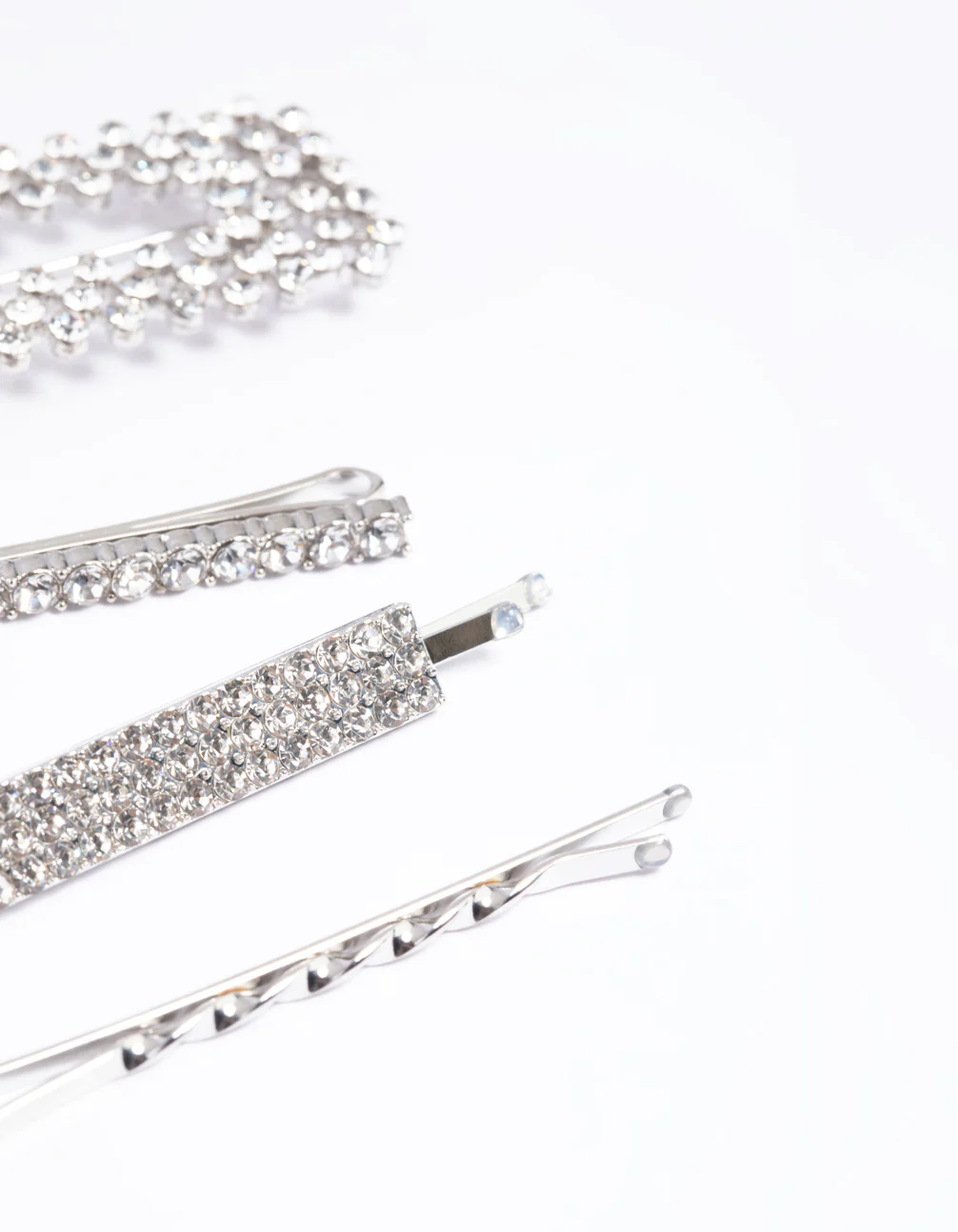 Silver Diamante Mixed Hair Slide 4-Pack - Image 4