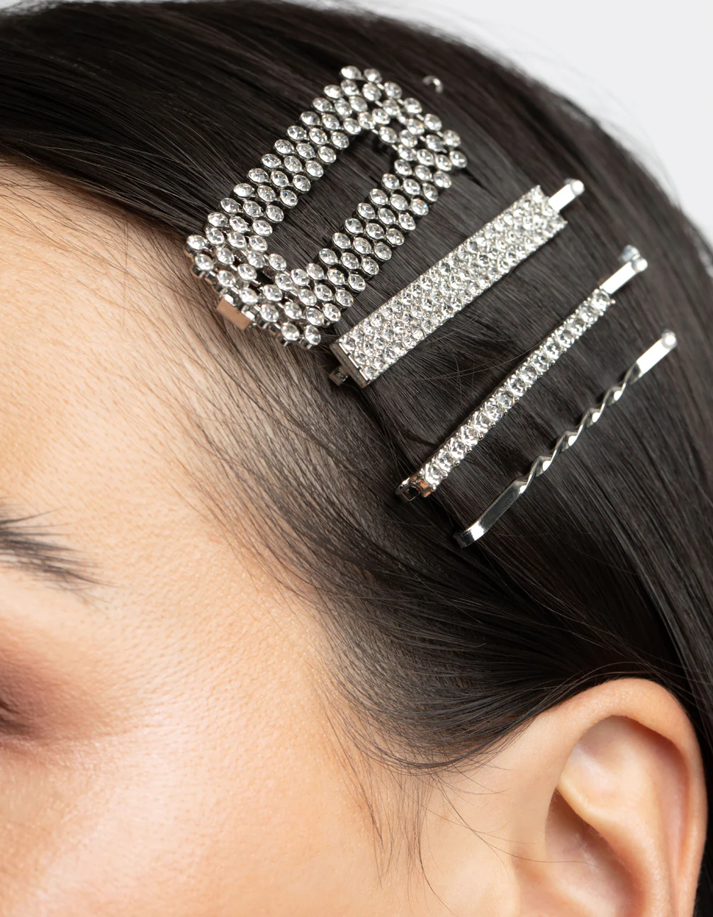 Silver Diamante Mixed Hair Slide 4-Pack - Image 5