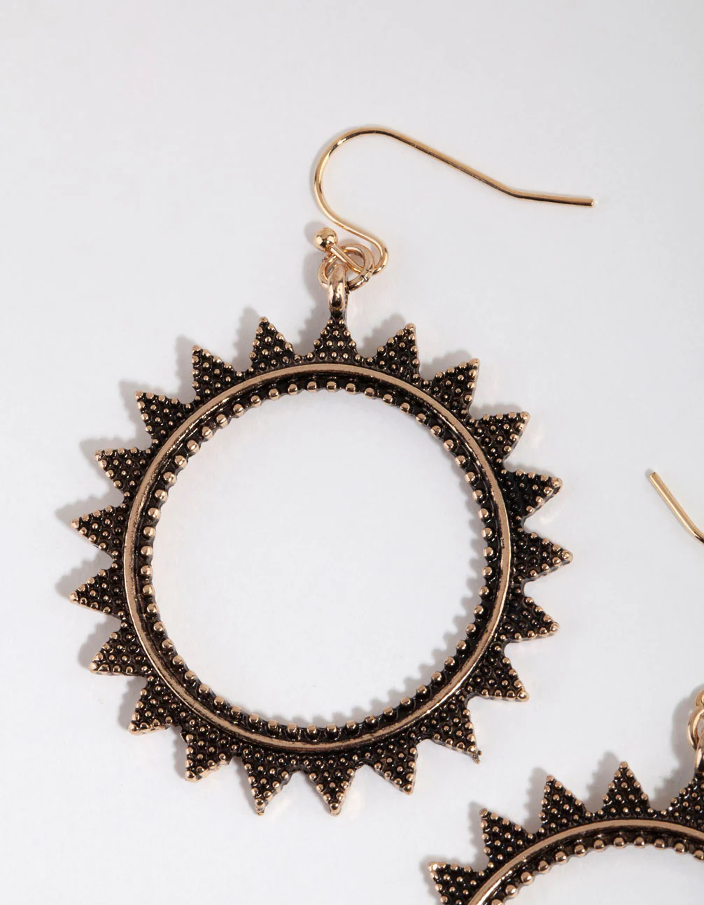 Gold Texture Open Sun Drop Earrings - Image 2
