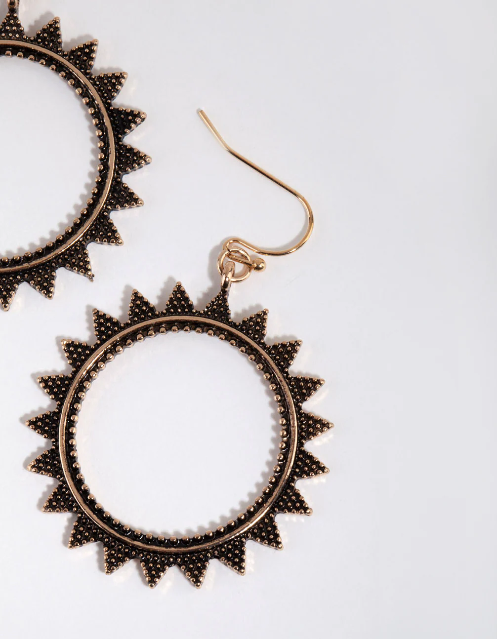 Gold Texture Open Sun Drop Earrings - Image 3
