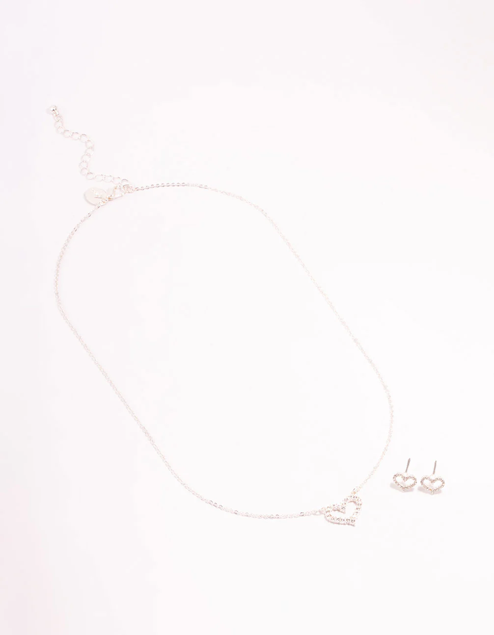 Open Diamante Heart Silver Necklace & Stud Earrings Set - Image 2