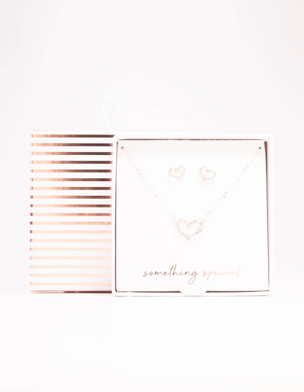 Open Diamante Heart Silver Necklace & Stud Earrings Set - Image 3