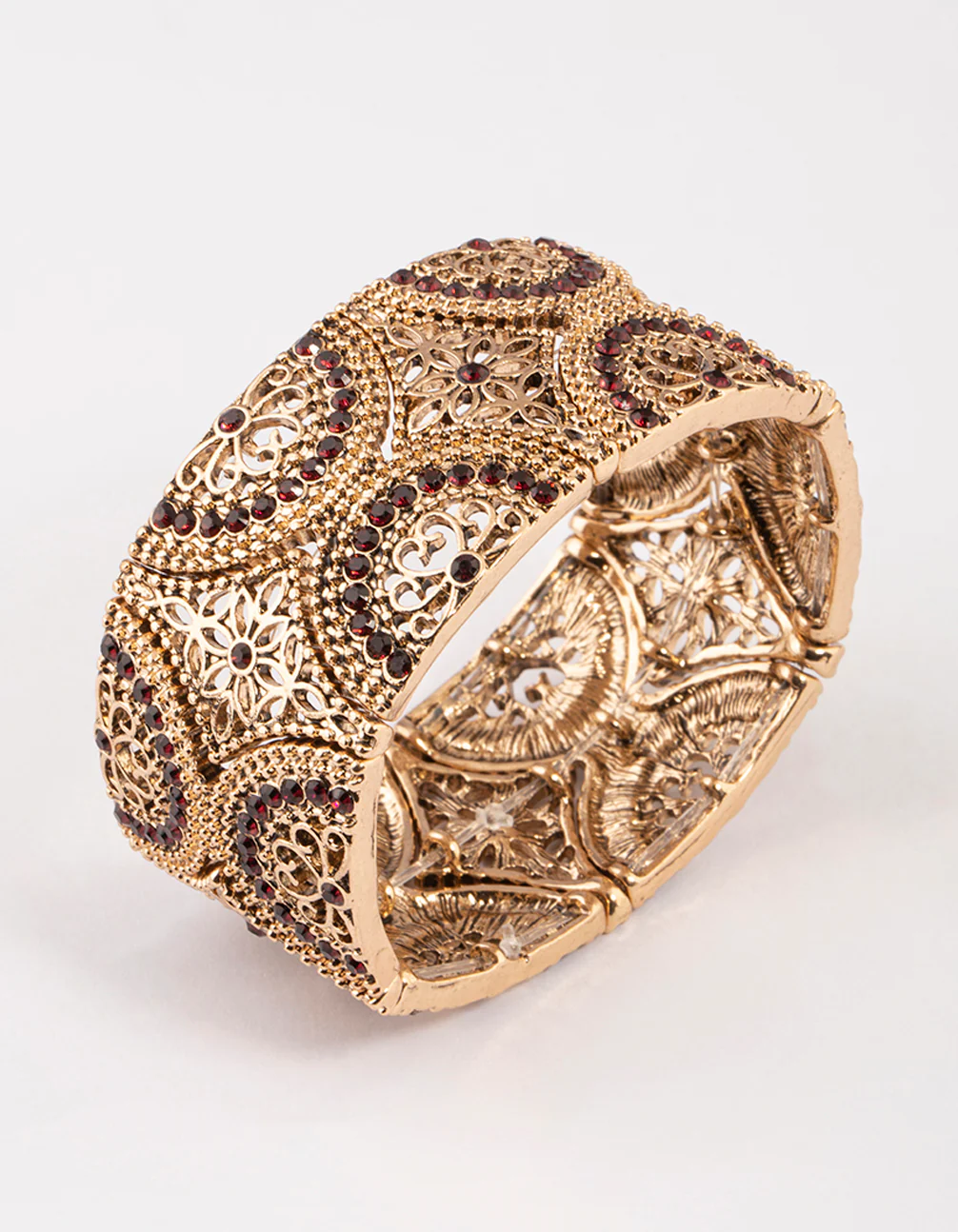 Antique Gold Filigree Diamante Mixed Stretch Bracelet - Image 2