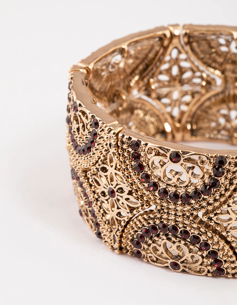 Antique Gold Filigree Diamante Mixed Stretch Bracelet - Image 3