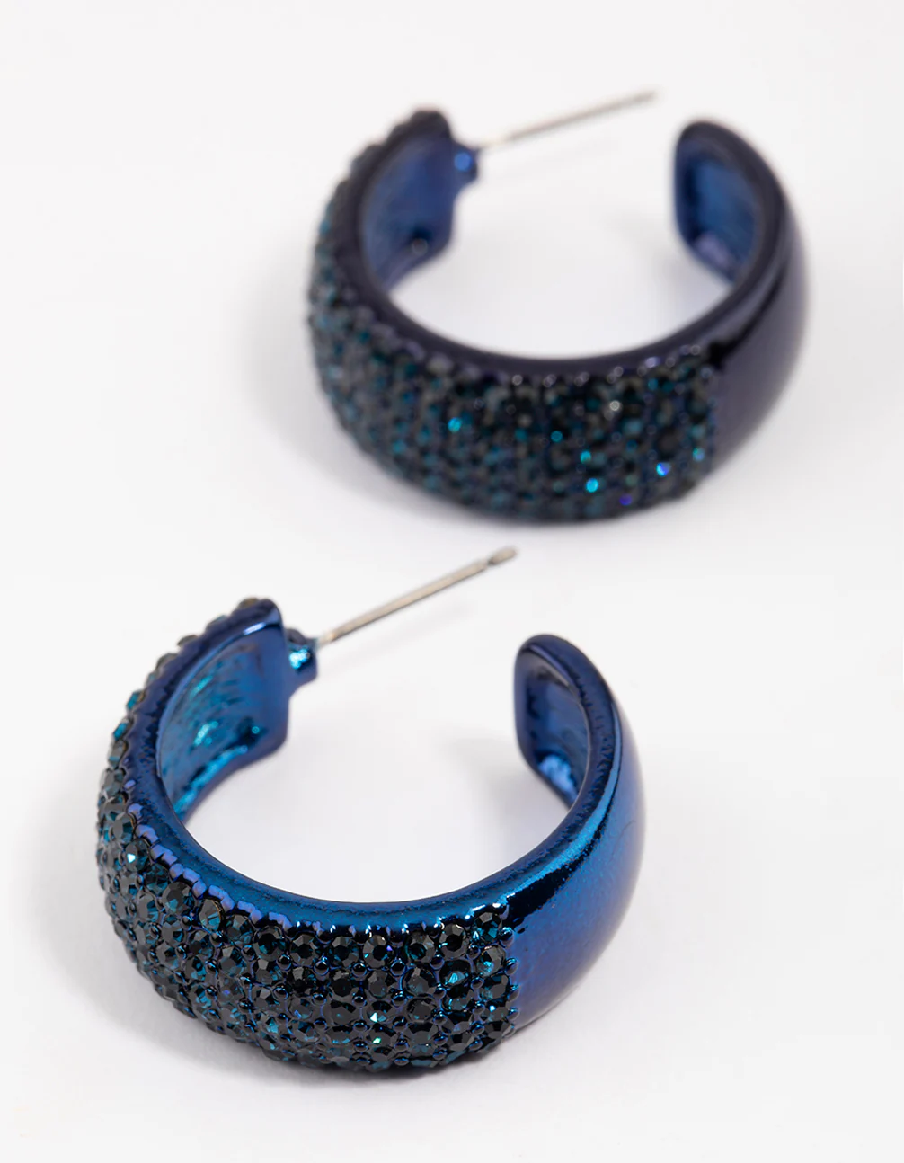 Navy Coated Pavement Midi Hoop Earrings - Image 2
