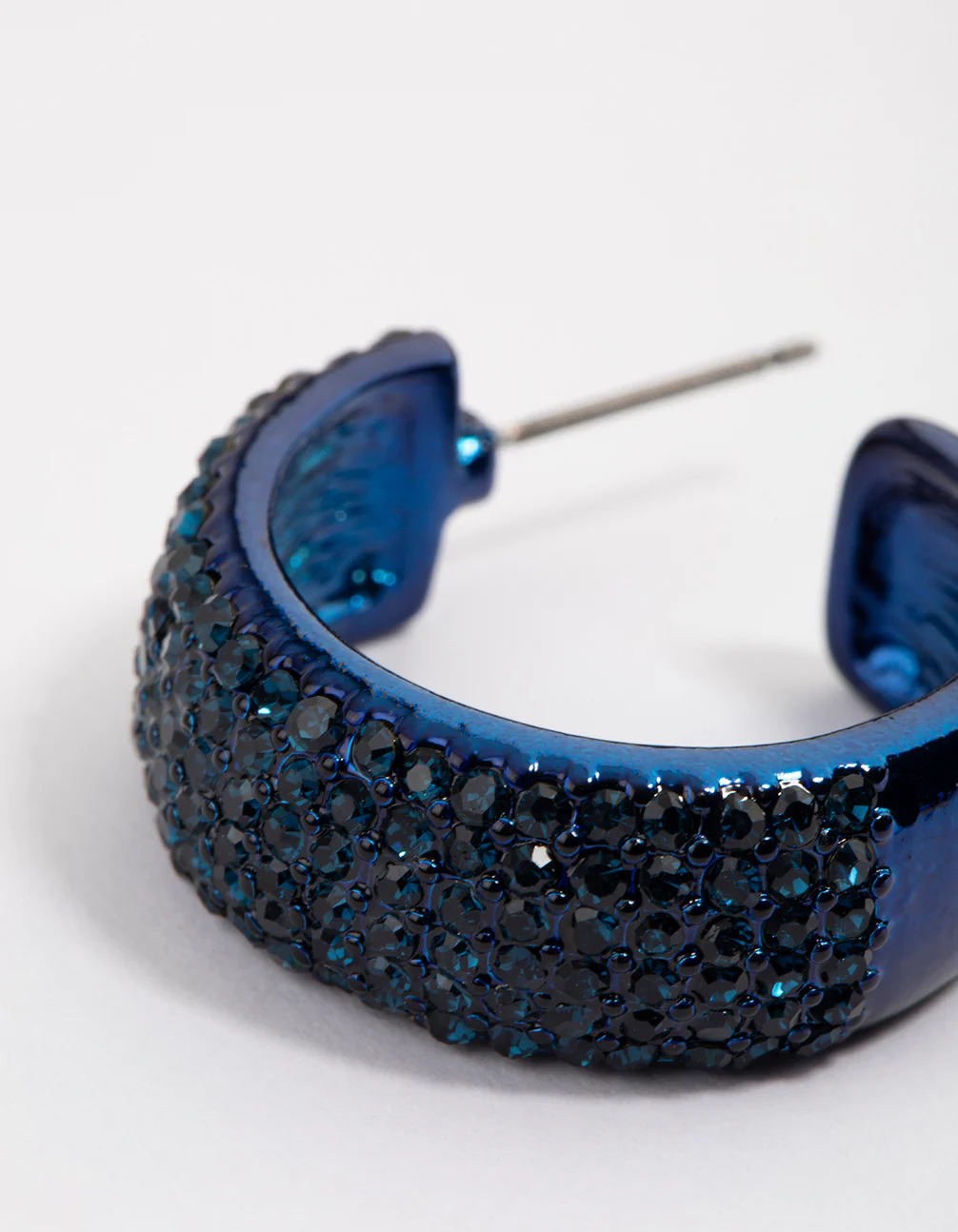 Navy Coated Pavement Midi Hoop Earrings - Image 3
