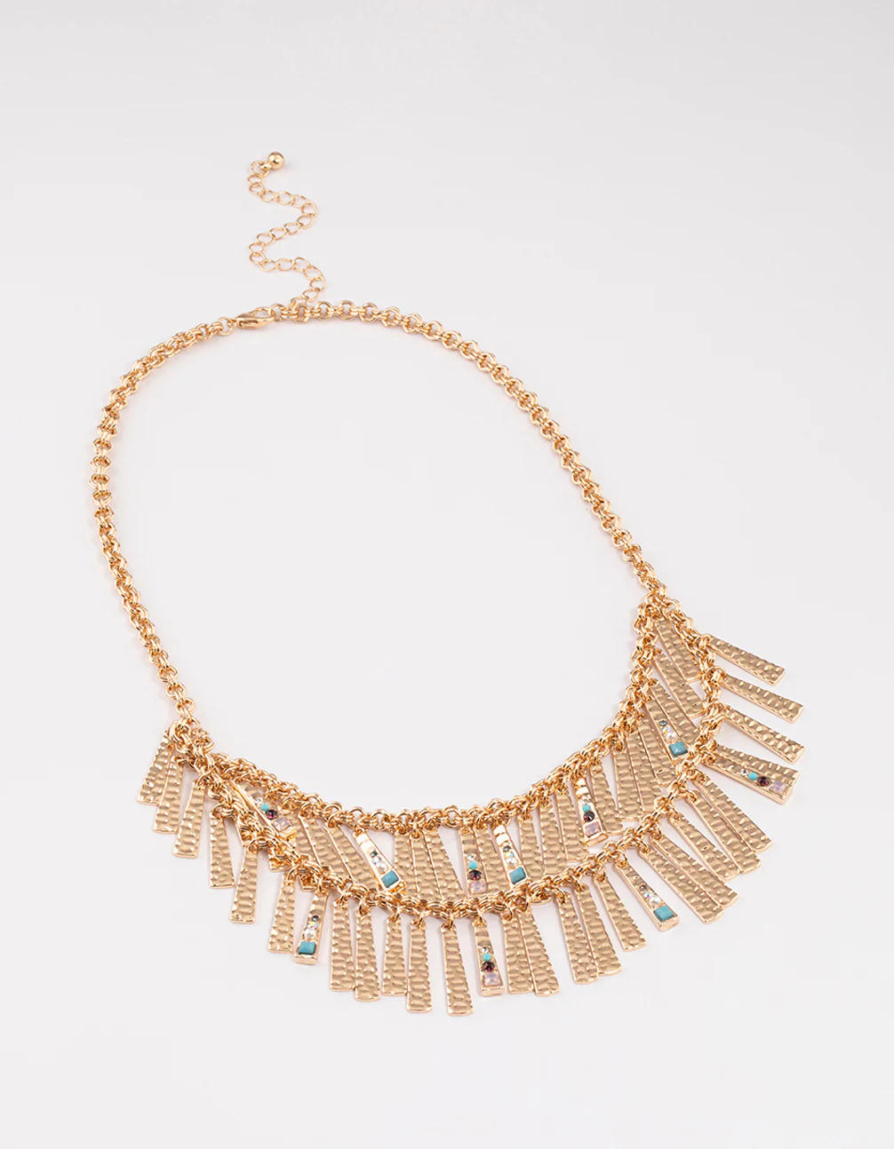 Gold Double Row Hammered Pendant Necklace - Image 2