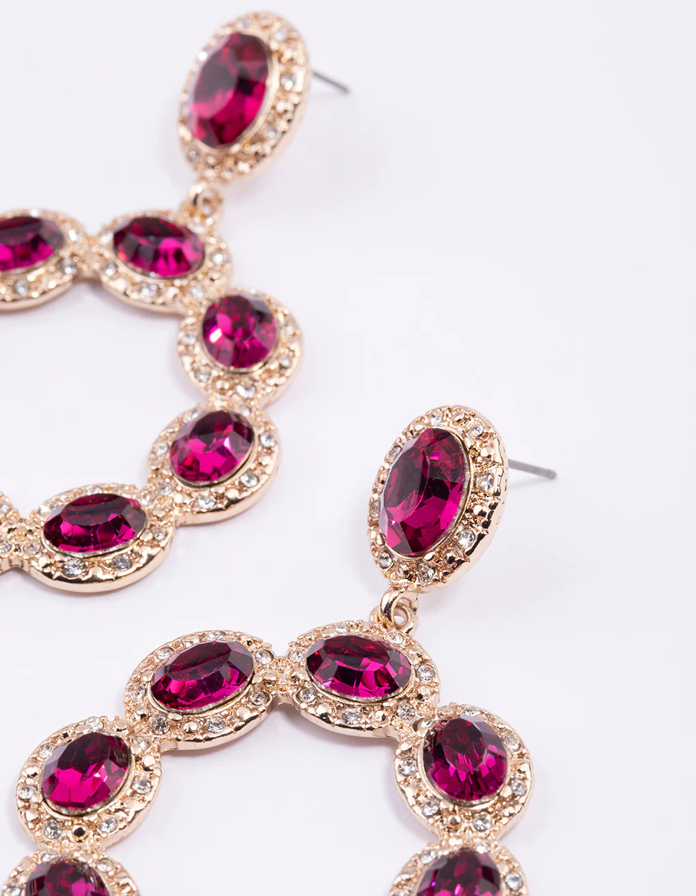 Gold Circle Stone Drop Earrings - Image 2