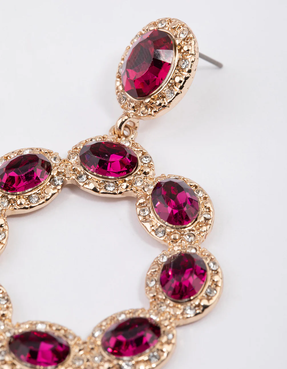 Gold Circle Stone Drop Earrings - Image 3