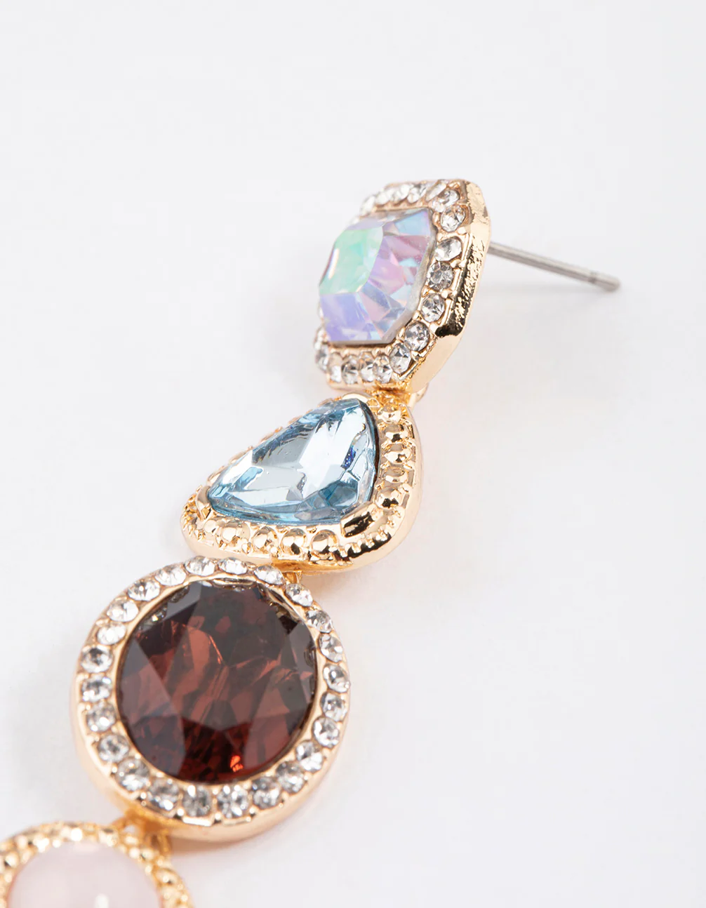 Gold Diamante Mixed Jewel Stone Drop Earrings - Image 3