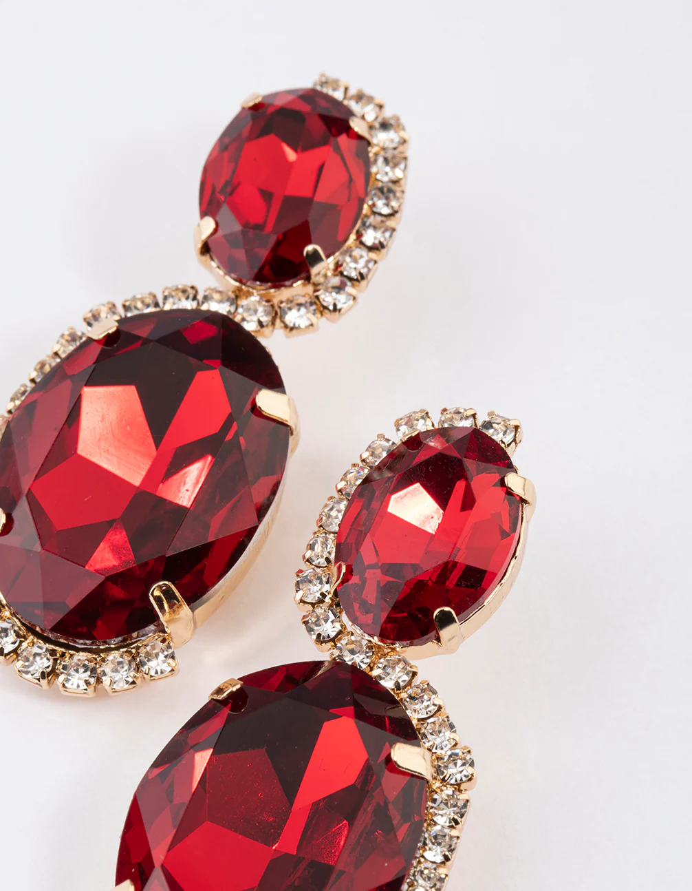 Gold Diamante Oval Double Drop Earrings - Image 2