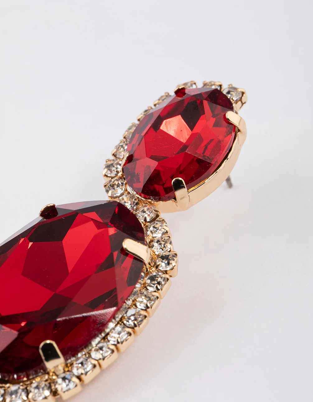 Gold Diamante Oval Double Drop Earrings - Image 3