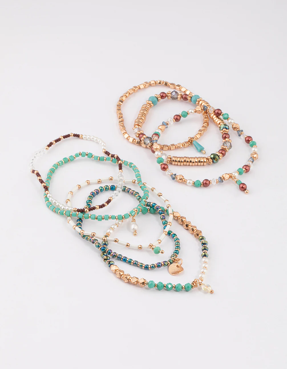 Gold Mixed Facet Beaded Bracelet 8-Pack - Image 2