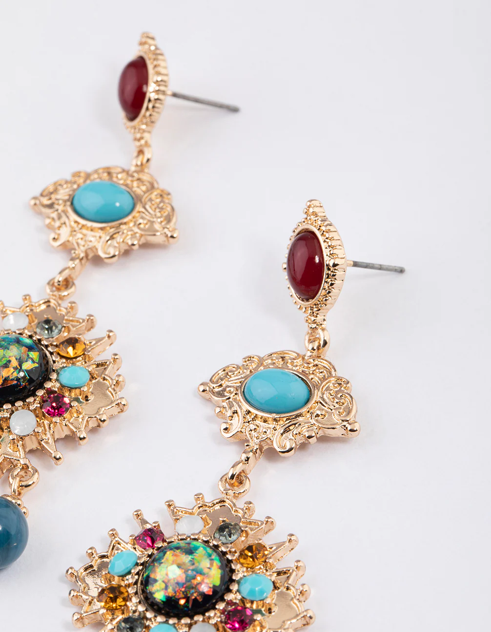 Gold Mixed Jewel Drop Chandbali Earrings - Image 2