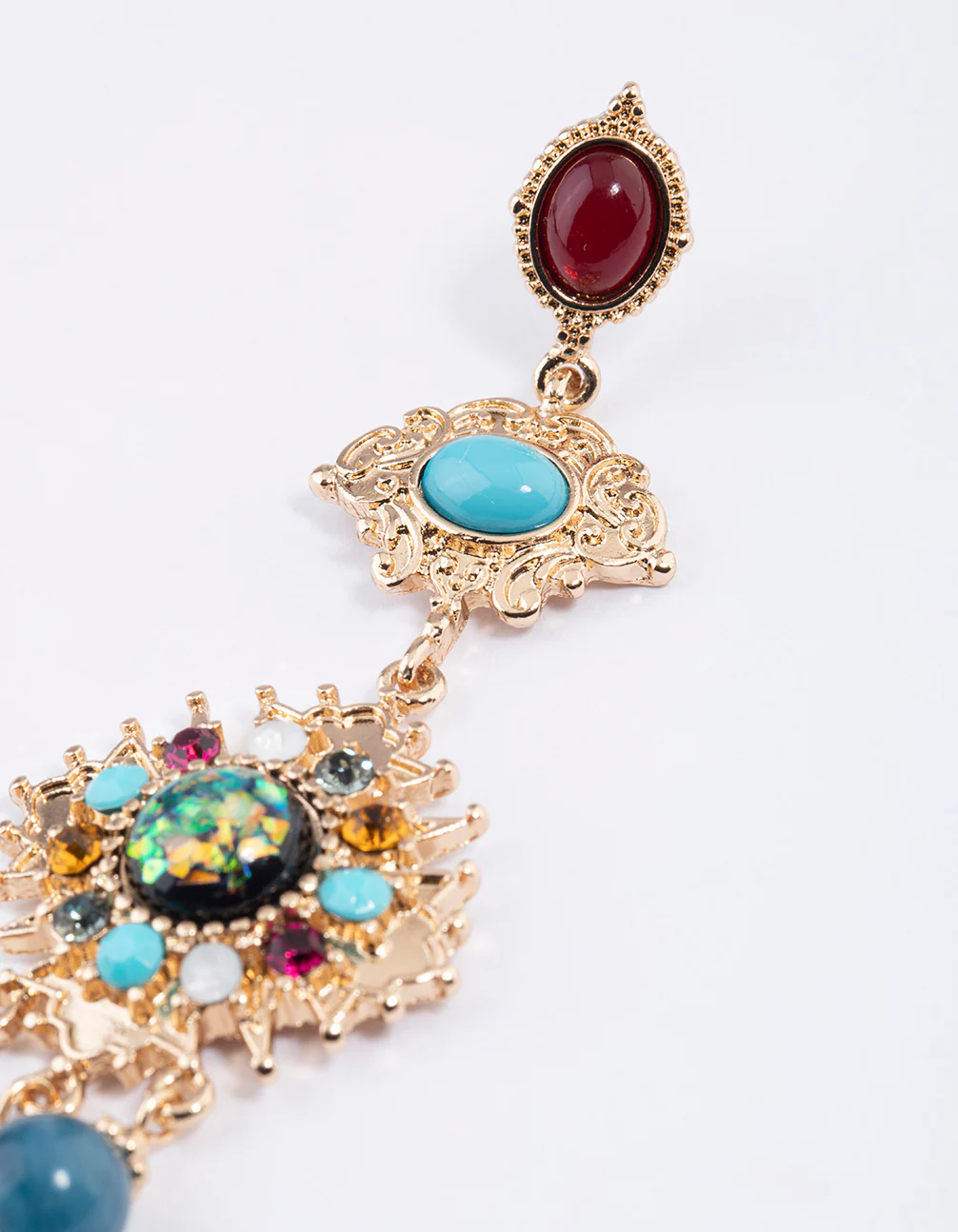 Gold Mixed Jewel Drop Chandbali Earrings - Image 3