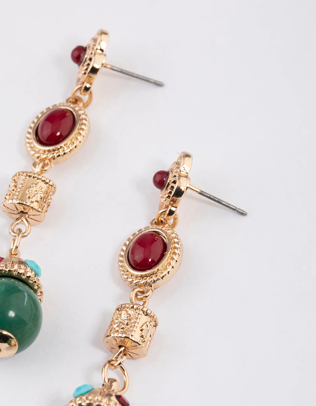 Gold Mixed Jewel Crown Drop Earrings - Image 2