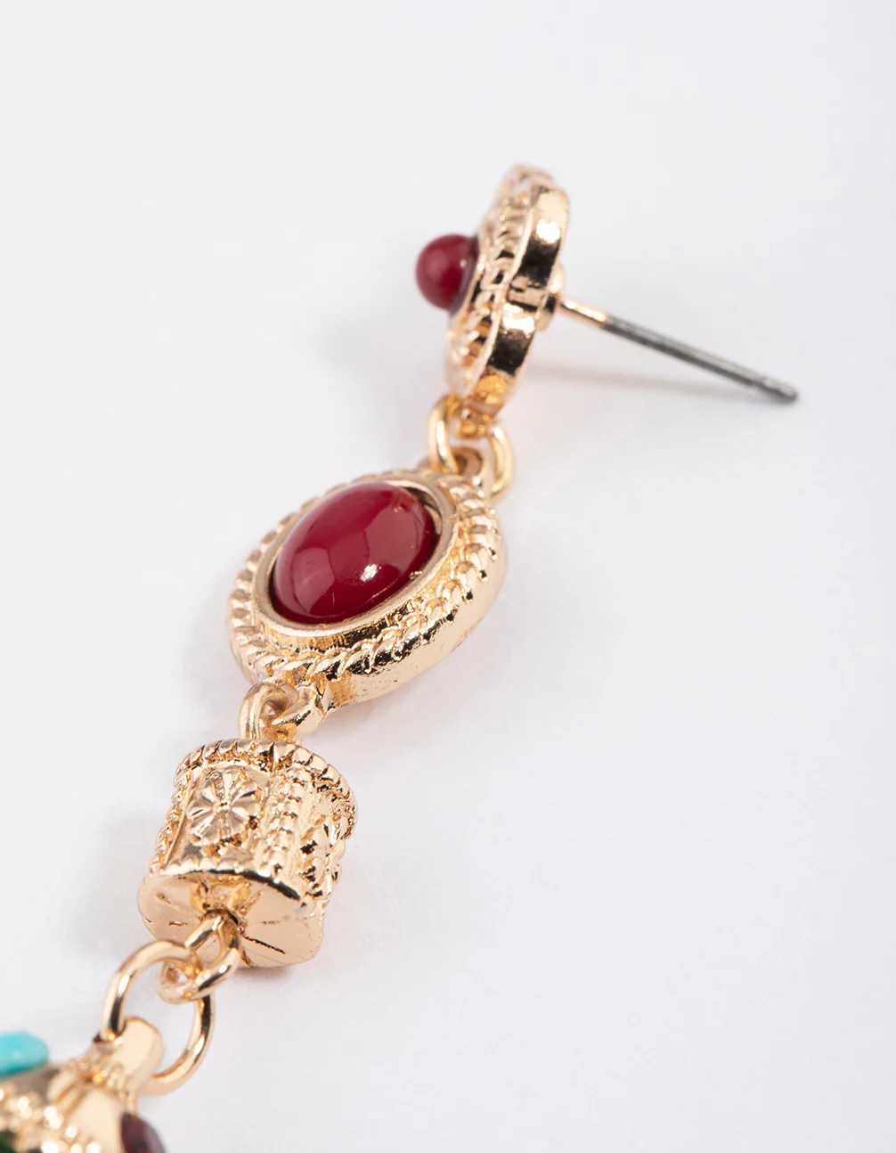 Gold Mixed Jewel Crown Drop Earrings - Image 3