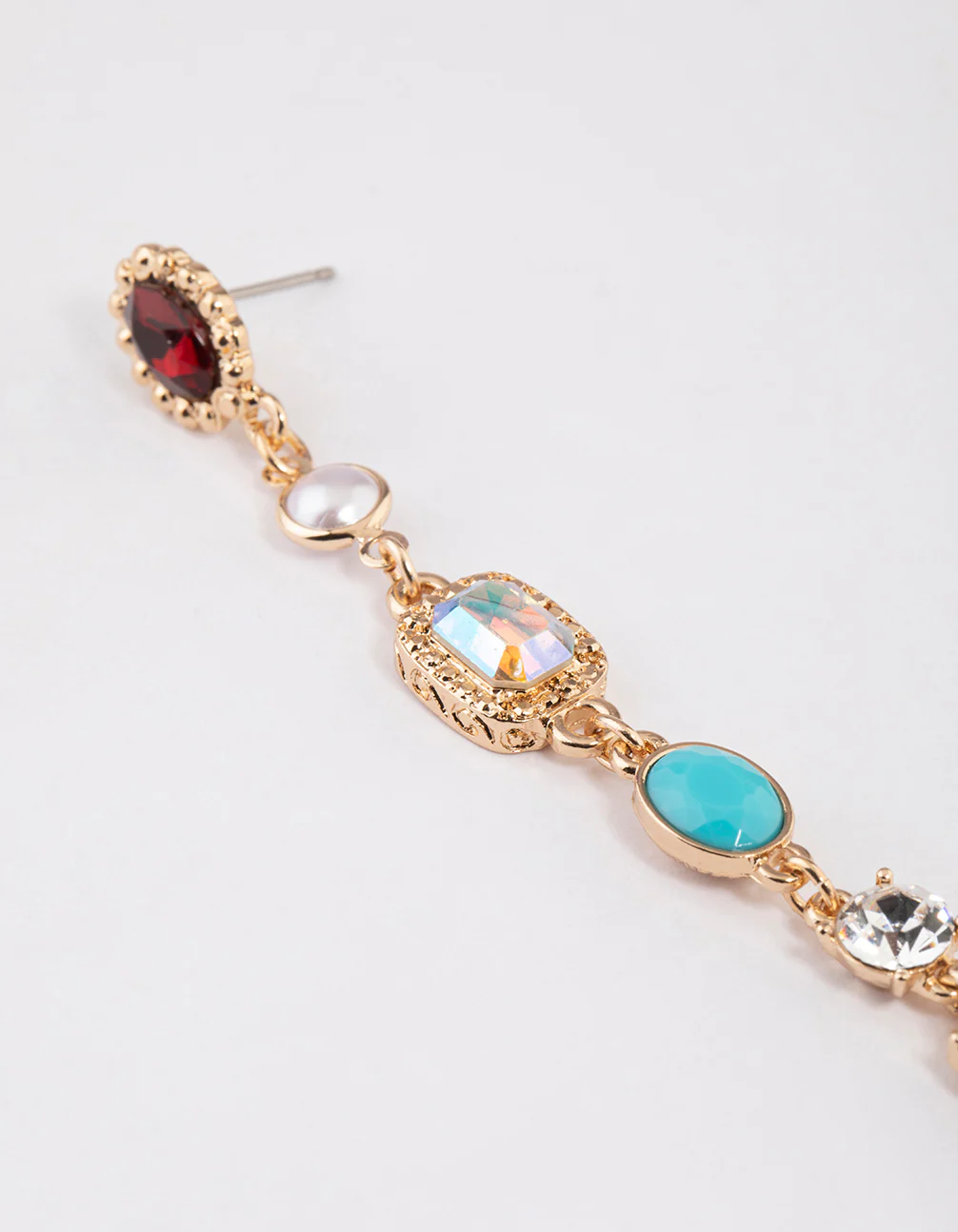 Gold Mixed Jewel Stone Link Drop Earrings - Image 3