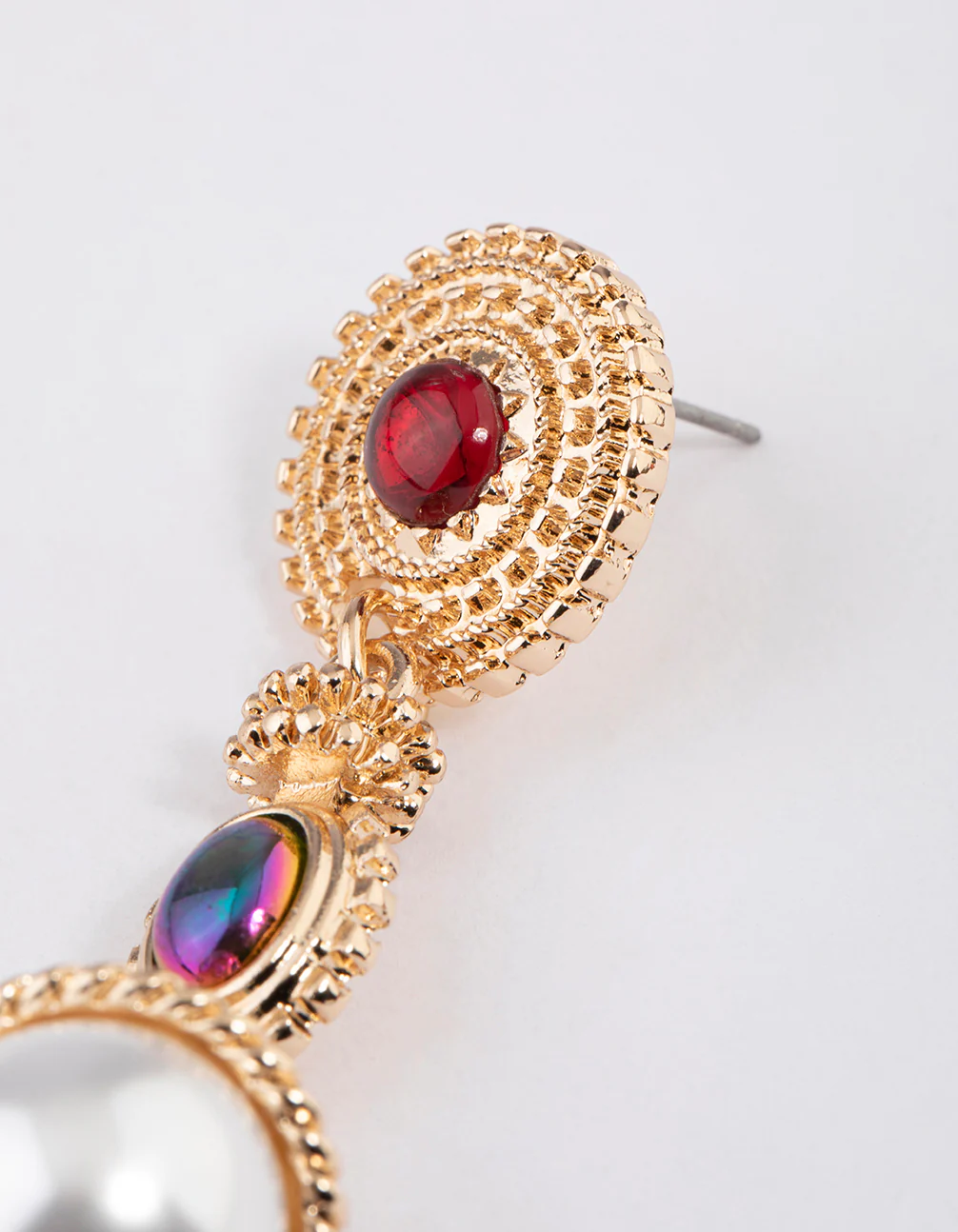 Gold Mixed Jewel Pearl Drop Earrings - Image 3