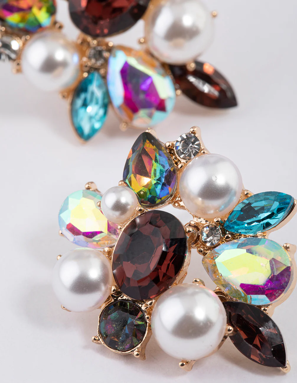 Gold Mixed Jewels Statement Stud Earrings - Image 2