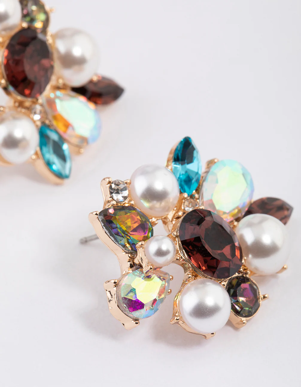 Gold Mixed Jewels Statement Stud Earrings - Image 3