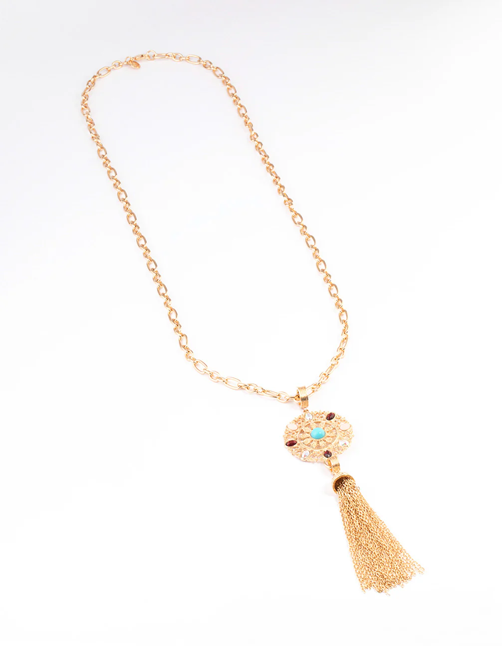 Gold Mixed Stone Disc Necklace - Image 2