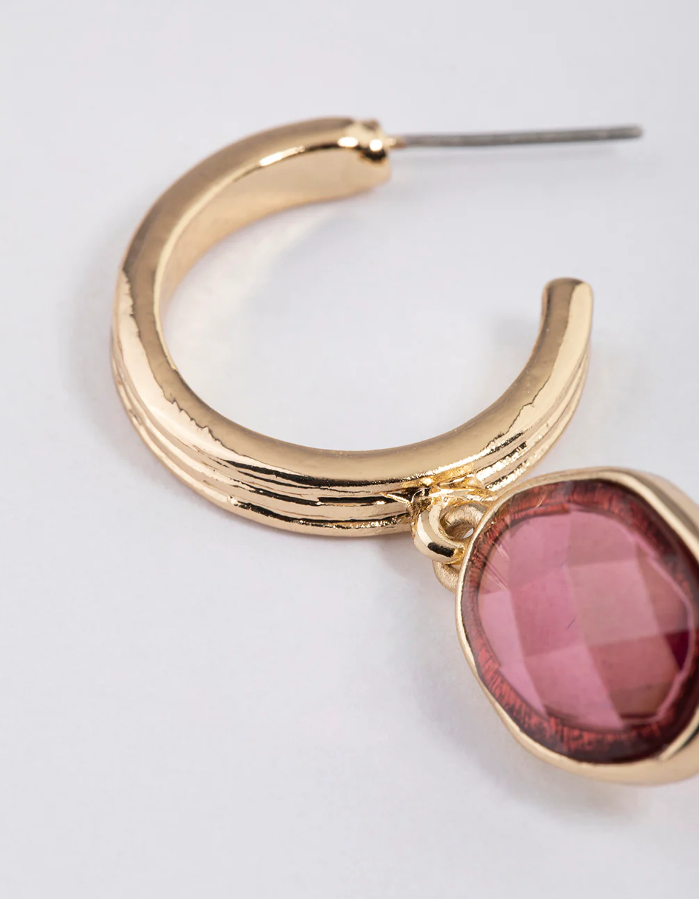 Gold Organic Stone Drop Hoop Earrings - Image 3