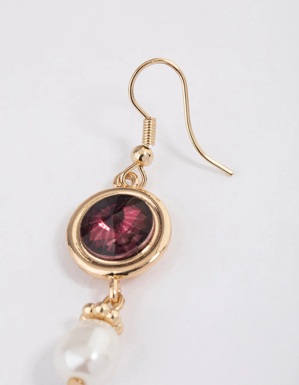 Gold Round Stone Pearly Drop Earrings - Image 3