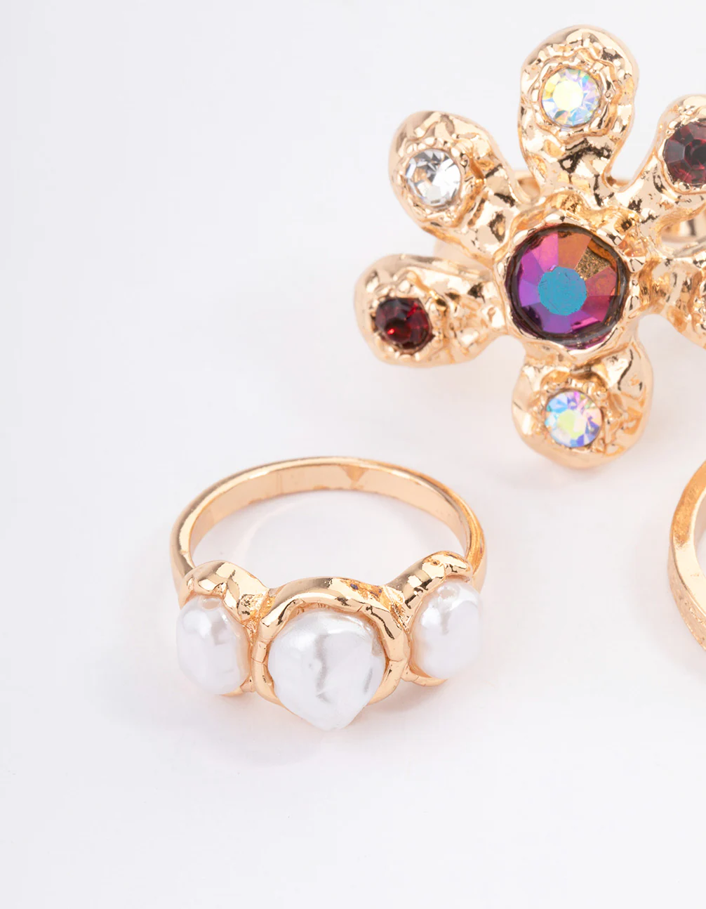 Gold Small Jewels Flower Pack Ring - Image 2