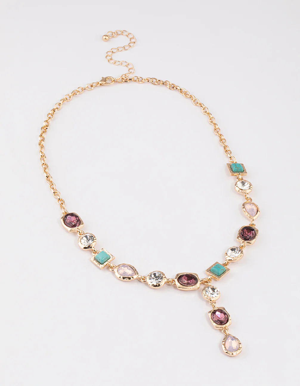 Gold Small Jewel Y-Neck Pendant Necklace - Image 2