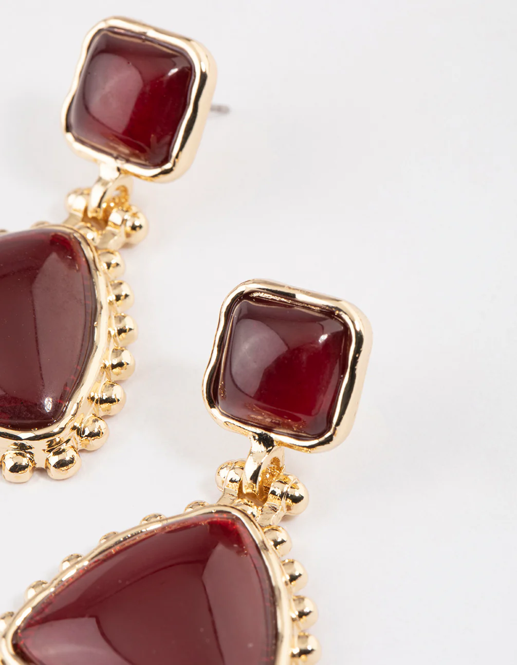 Gold Square Stone Triangle Drop Earrings - Image 2